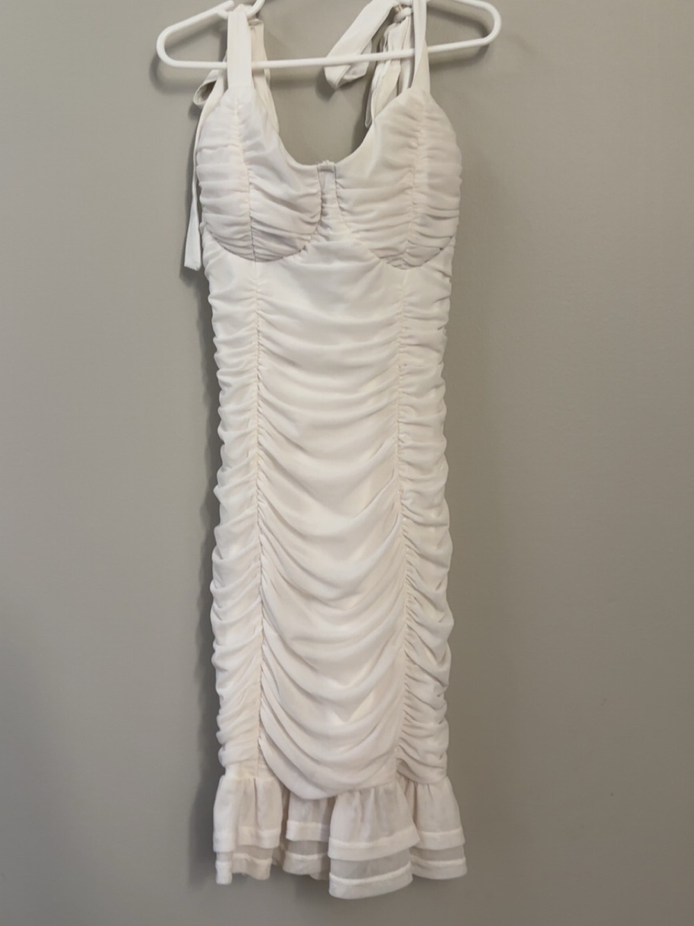 Lulu's White Ruched Tie-Strap Midi Dress